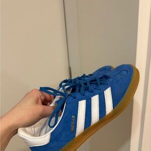 adidas Blue Suede Gazelle-Inspired Sneakers with White Stripes